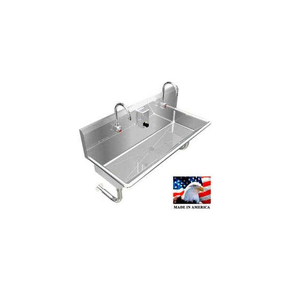 Best Sheet Metal. BSM Inc. Stainless Steel Sink, 2 Station w/Electronic Faucets, Round Tube Mounted 48" X 20" X 8" D 021E48208R - main